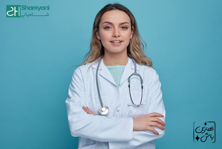 روپوش پزشکی سفید مردانه برند شامیانی | اسکراب پزشکی آبی مناسب پرستاران | جدول سایزبندی خرید روپوش پزشکی | لباس فرم پرستاری شامیانی با طراحی ارگونومیک